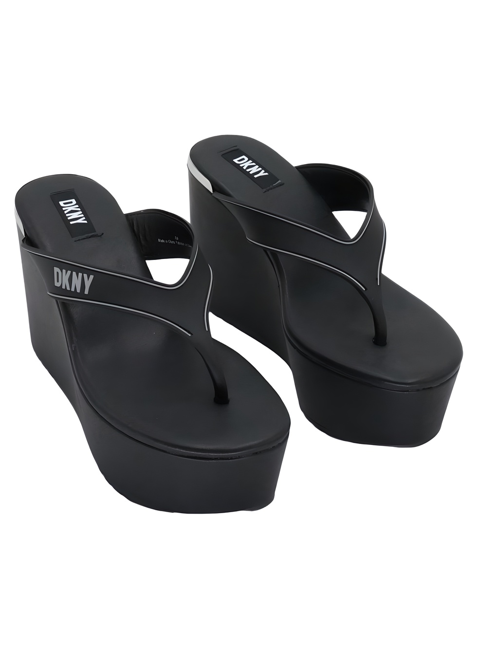DKNY Womens Trina Platform Wedge T-Strap Sandal Black Size 7M